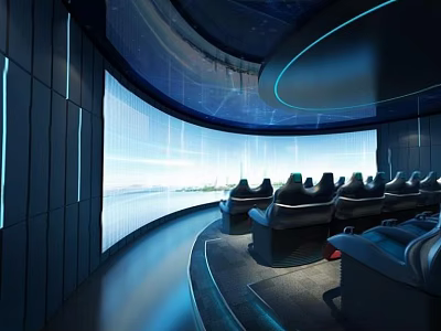 Modern Cinema With Curved Giant Screen Comfortable Seats And Tech Atmosphere 3d model