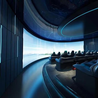 Modern Cinema With Curved Giant Screen Comfortable Seats And Tech Atmosphere 3d model
