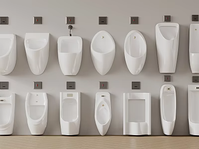 Modern Bathroom Wall Mounted Urinals Showcasing Various Design Characteristics and Styles 3d model