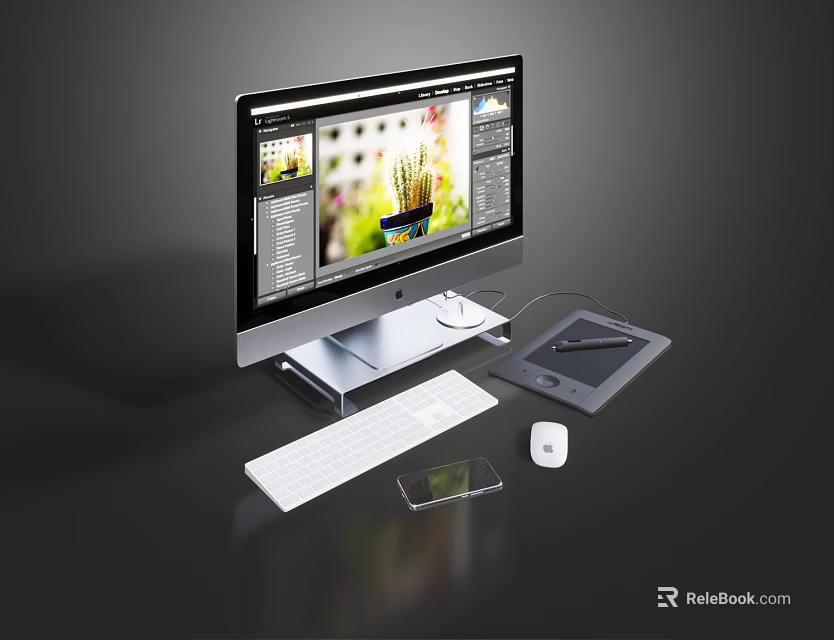 Desktop Computer Setup With Monitor Keyboard Mouse And Graphics Tablet Displaying Screen Content 3d model
