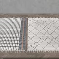 Modern Square Rugs with Grid and Diamond Patterns and Fringed Edges on Wooden Floor