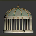 Ornate Dome Building Model Featuring Green Gold Dome White Columns and Steps 3d model