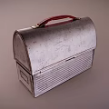 Vintage Metal Dinnerware Set With Red Handle Striped Design And Portable Storage