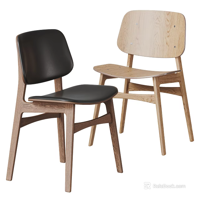 Modern Minimalist Dining Chairs With Wooden Frames Leather And Light Colored Seats 3d model 