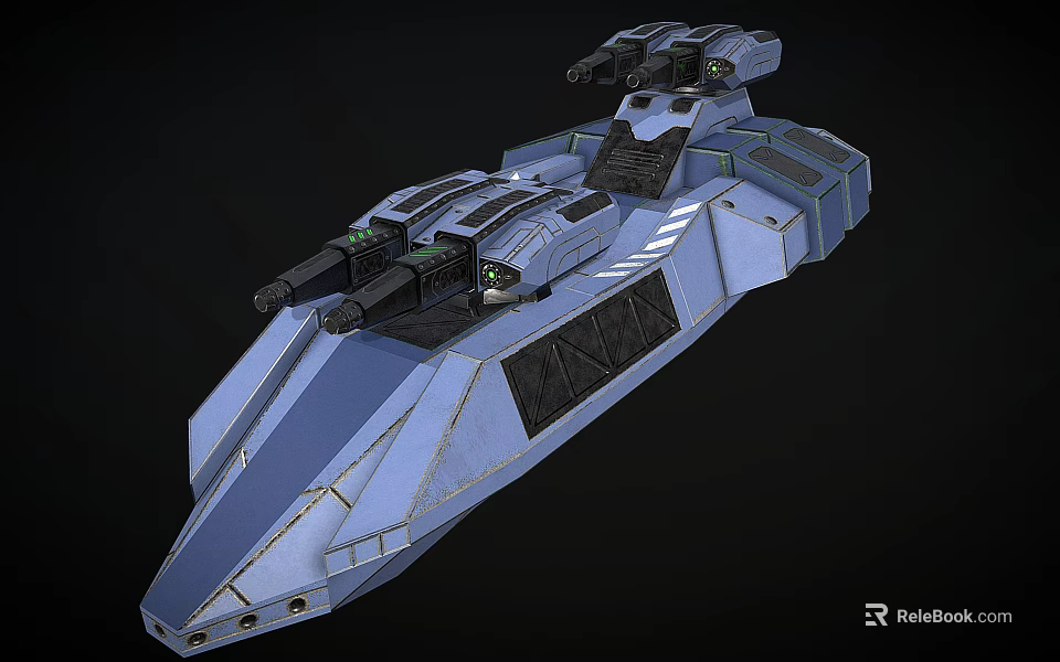 Futuristic Blue Fighter Jet Featuring Multiple Gun Turrets Geometric Design And 3d model 