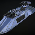 Futuristic Blue Fighter Jet Featuring Multiple Gun Turrets Geometric Design And