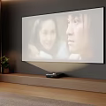 Large Screen Television Mounted On Wall In Living Room With Media Player And Wooden Floor