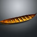 Vintage Yellow Wooden Boat With Multiple Seats On Gray Background
