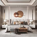 Elegant Modern Bedroom Interior Design With Upholstered Headboard Bedside Tables And Circular Wall Decor