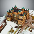 Historic Classical Architecture Building With Green Copper Roofs And Spires In Snowy Landscape