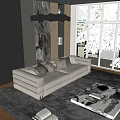 Modern Living Room Sofa Combination Coffee Table Carpet Chandelier 3d model