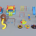 Colorful Playground Equipment With Inflatable Castles Slides Swings Climbing Frames And Rotary Rides