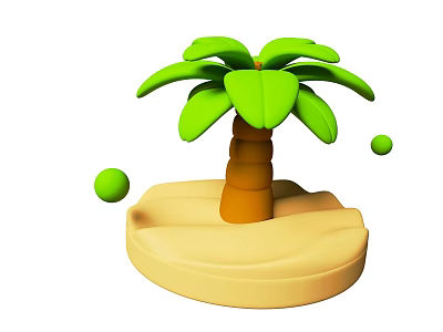 3D Decorative Palm Tree Figurine With Green Leaves Brown Trunk Sand Base And Green Balls 3d model