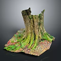 Rustic Wood Tree Trunk Decor with Stone Accents Green Moss and Extended Roots
