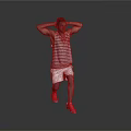 Man In Striped Tank Top White Shorts Red Sneakers Standing With Hands On Head