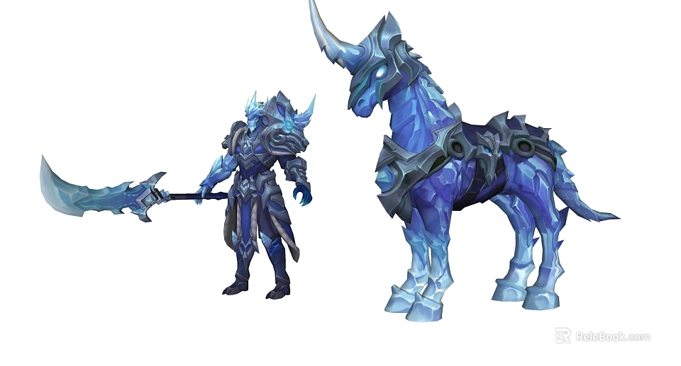 Game Fantasy Character Armored Warrior Detailed Design Holding Sword With Mythical Blue Horse 3d model 