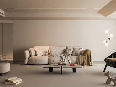 Modern Living Room Interior With Beige Sofa Coffee Table Floor Lamp And Decorative Elements 3d model