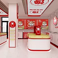 Snack Retail Store Interior With Red White Decor And Squirrel Character Display Counters 3d model