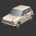 White Vintage Small Two Door Car With Black Windows And Reflection 3d model