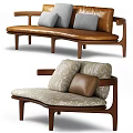Modern Two Seater Sofa With Leather Upholstery Fabric Cushions And Wooden Frame