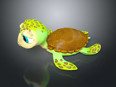 Cute Cartoon Turtle Toy With Green Body Brown Shell And Blue Eyes 3d model