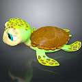 Cute Cartoon Turtle Toy With Green Body Brown Shell And Blue Eyes