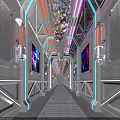 KTV Corridor With Neon Lights Glowing Signs Screens And Modern Tech Inspired Style