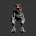 Detailed Red Gray Dinosaur Model With Spiked Back And Glowing Eyes