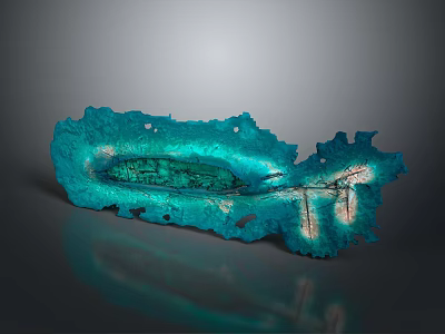 Turquoise Decorative Watercraft With Textured Boat Shaped Design And Shiny Surface 3d model