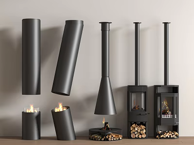 Modern Fireplace Designs With Various Shapes And Flames 3d model