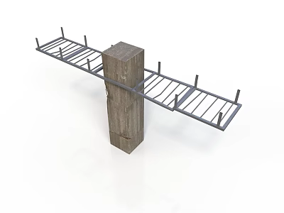 Architectural Support Structure Featuring Wooden Column And Metal Grid Beams 3d model