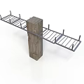 Architectural Support Structure Featuring Wooden Column And Metal Grid Beams