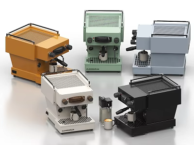 Modern Kitchen Appliances Featuring Stylish Coffee Machines In Different Colors 3d model