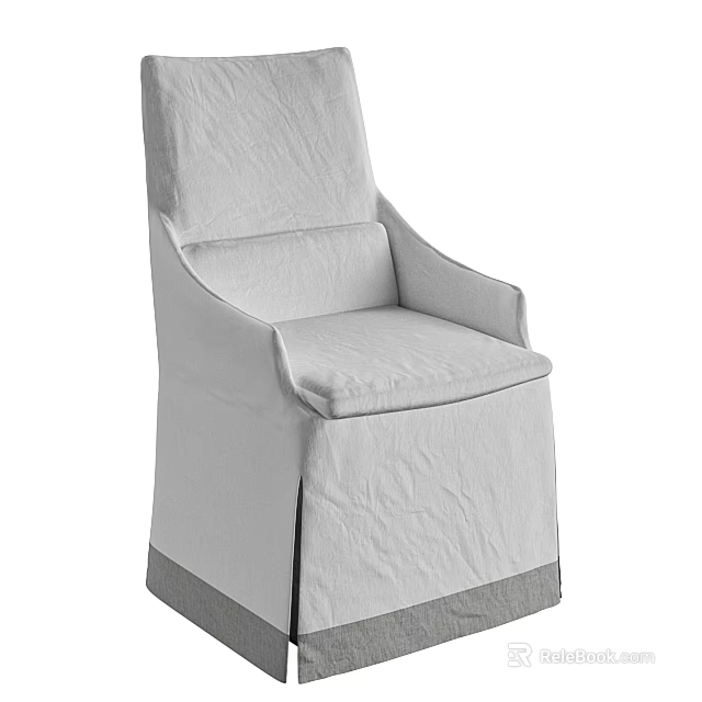 Light Gray Upholstered Single Chair With Armrests And Skirted Base Design 3d model