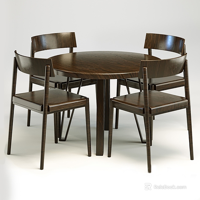 Modern Minimalist Round Wooden Dining Table Set With Four Matching Chairs For Home Dining Room 3d model 