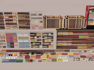Assorted Beverages Display on Shelves with Colorful Bottled and Canned Drinks 3d model