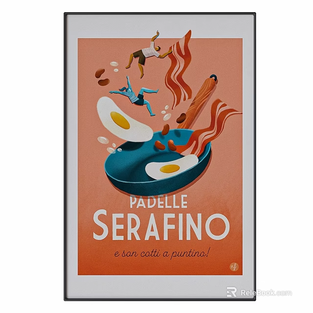 PADELLE SERAFINO Vibrant Poster Featuring Frying Pan Eggs Bacon And Cartoon Characters 3d model 