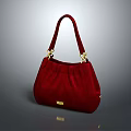 Elegant Red Velvet Handbag With Golden Decorative Handles And Brand Label