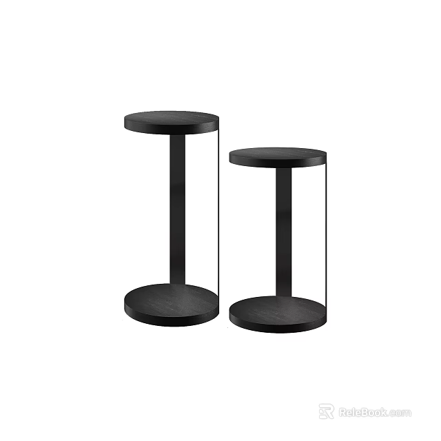Modern Minimalist Two Black Side Tables With Round Top And Stable Base 3d model