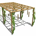 Wooden Pergola with Lattice Top Green Vines and Hanging Decorations