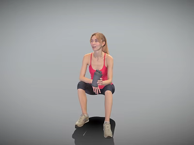 Fit Woman Doing Squats With Dumbbell In Gray Studio Background 3d model