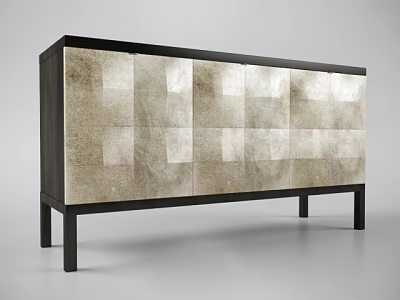 Modern TV Stand With Dark Frame And Textured Square Pattern Panel Cabinet Design 3d model
