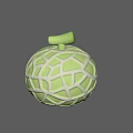 Green Round Fruit with White Cracked Pattern and Green Stem on Top 3d model