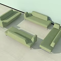 Light Green Multi Seat Sofas with Four Different Shapes Against Wall on Light Colored Floor 3d model