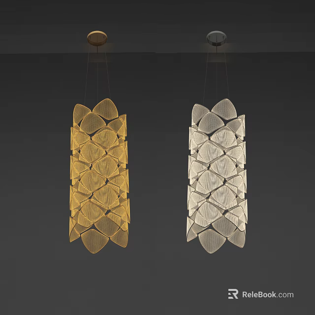 Modern Golden And White Geometric Chandeliers With Petal Shaped Design For Home Decor 3d model 