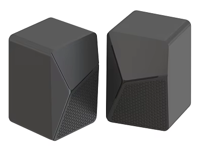 Pair Of Modern Black Cube Speakers With Textured Surface For Desktop Audio Device 3d model