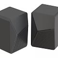 Pair Of Modern Black Cube Speakers With Textured Surface For Desktop Audio Device