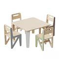 Simple Kids Wooden Table and Chair Set With Multi Colored Chairs and Simple Design
