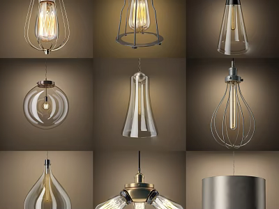 Various Modern Pendant Lights with Glass and Metal Designs for Home Interiors 3d model