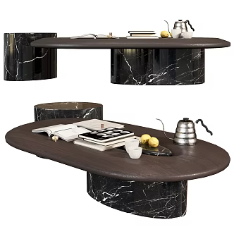 Coffee Table Combination Marble Coffee Table Decorative Ornaments Desktop Ornaments Solid Wood Coffee Table Side Table 3d model